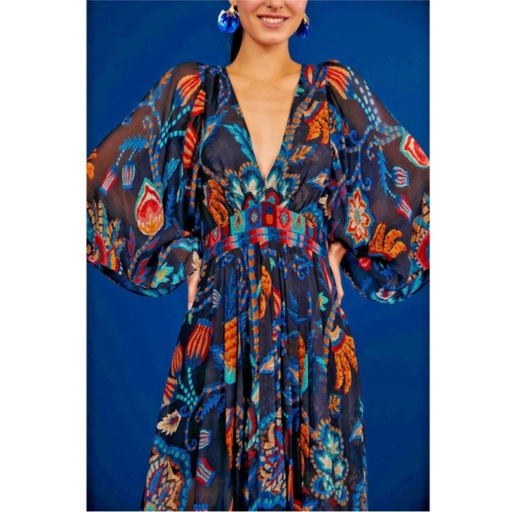 farm rio black sunset tapestry kaftan dress NWT